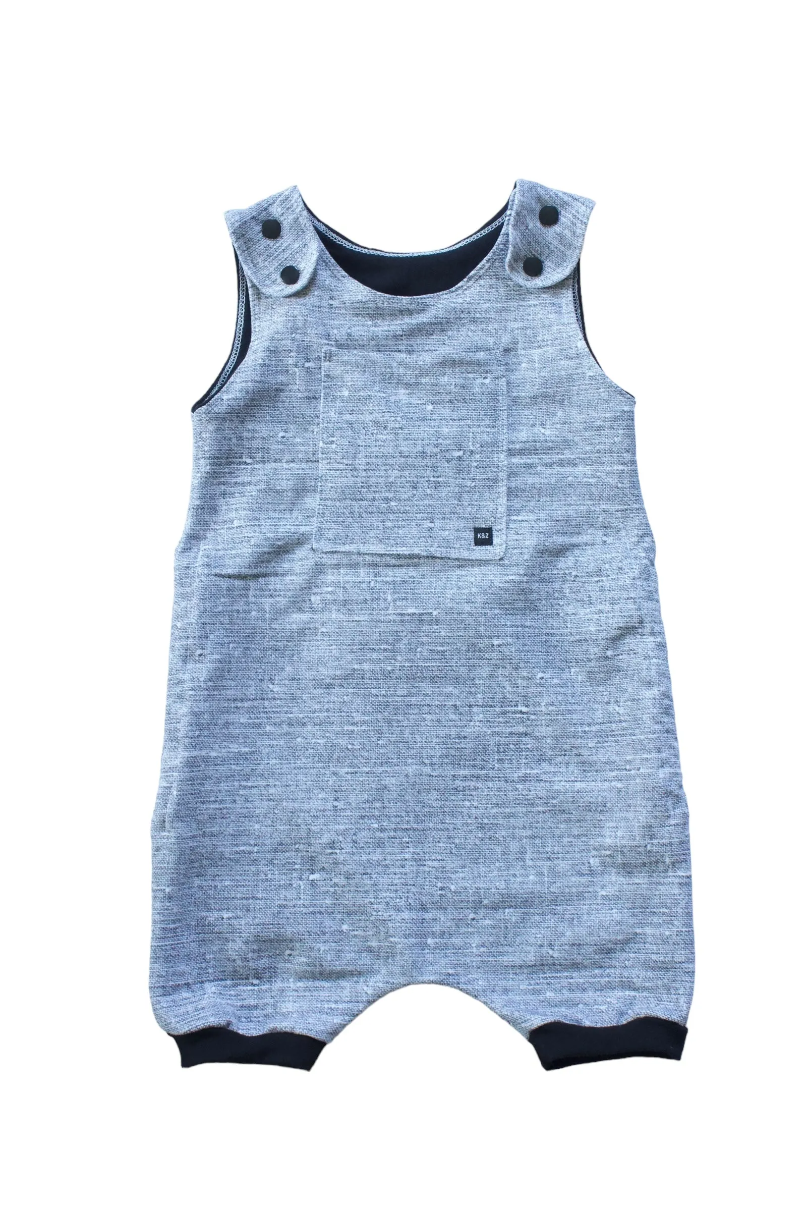 1-3y Light Grey Denim Look Overall Shorts Romper - Grow With Me