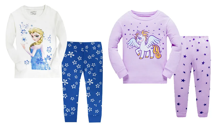 100% Cottons Kids Pajama Set 2 Pack - Blue & Purple