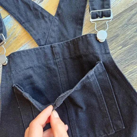 12th Tribe Runaway Girl Distressed Denim Overalls Black Cotton Blend