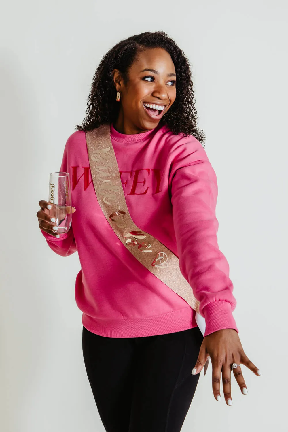 1897 Active Embroidered Wifey Fleece Sweatshirt for Women in Pink | GT078-BUBBLEGUM-WEB