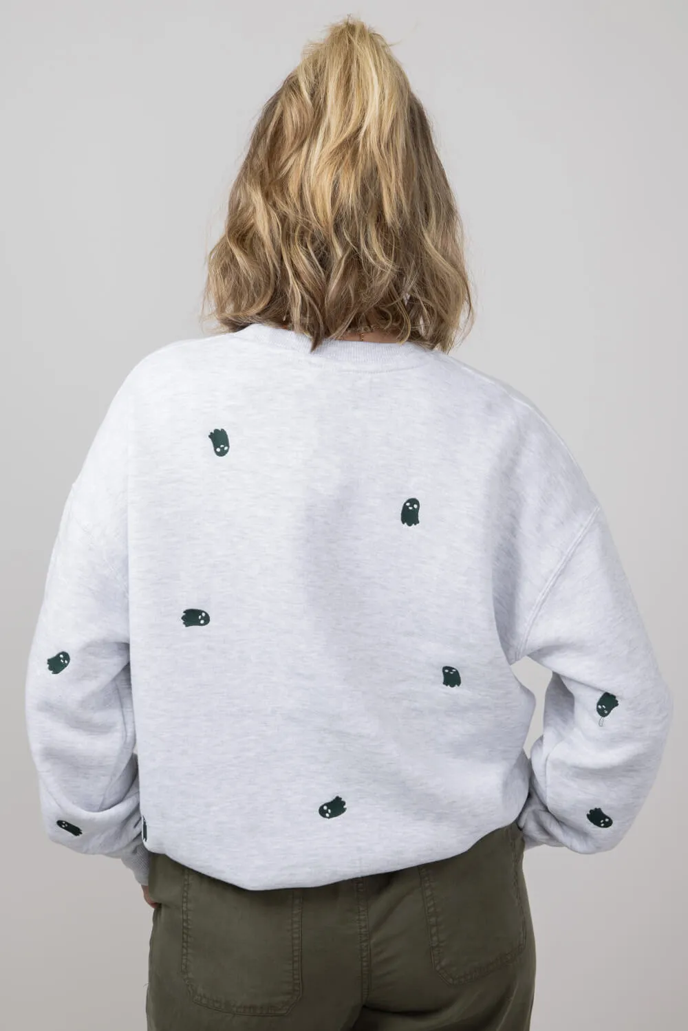 1897 Active Ghost Embroidered Sweatshirt for Women in Ice Grey | T836-ICEGREY