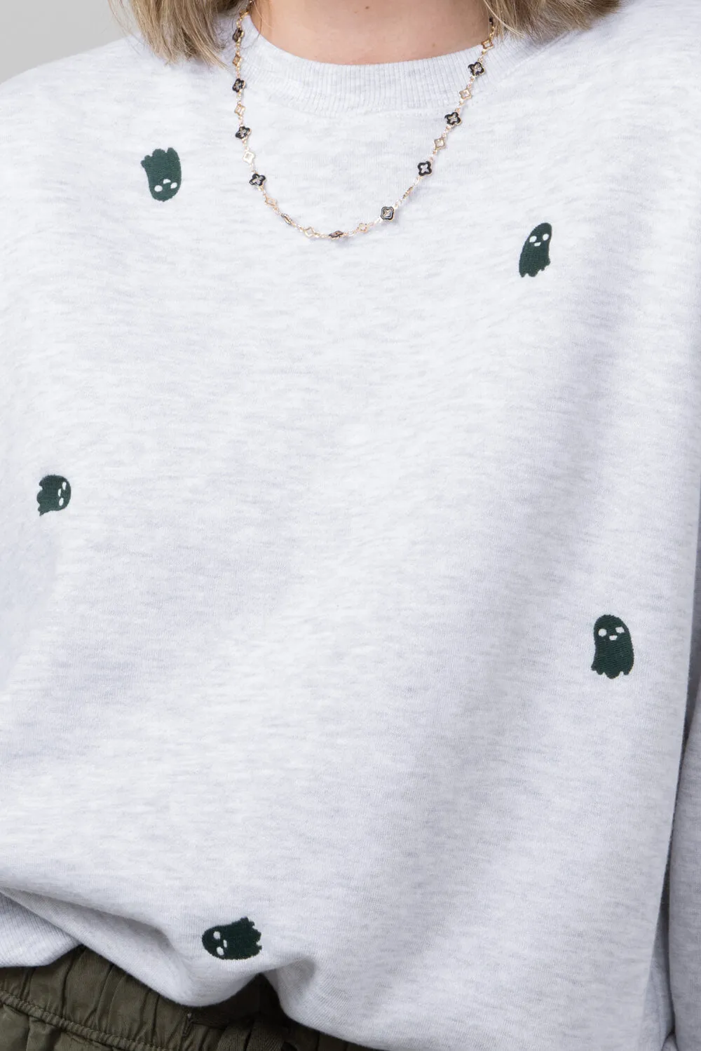 1897 Active Ghost Embroidered Sweatshirt for Women in Ice Grey | T836-ICEGREY