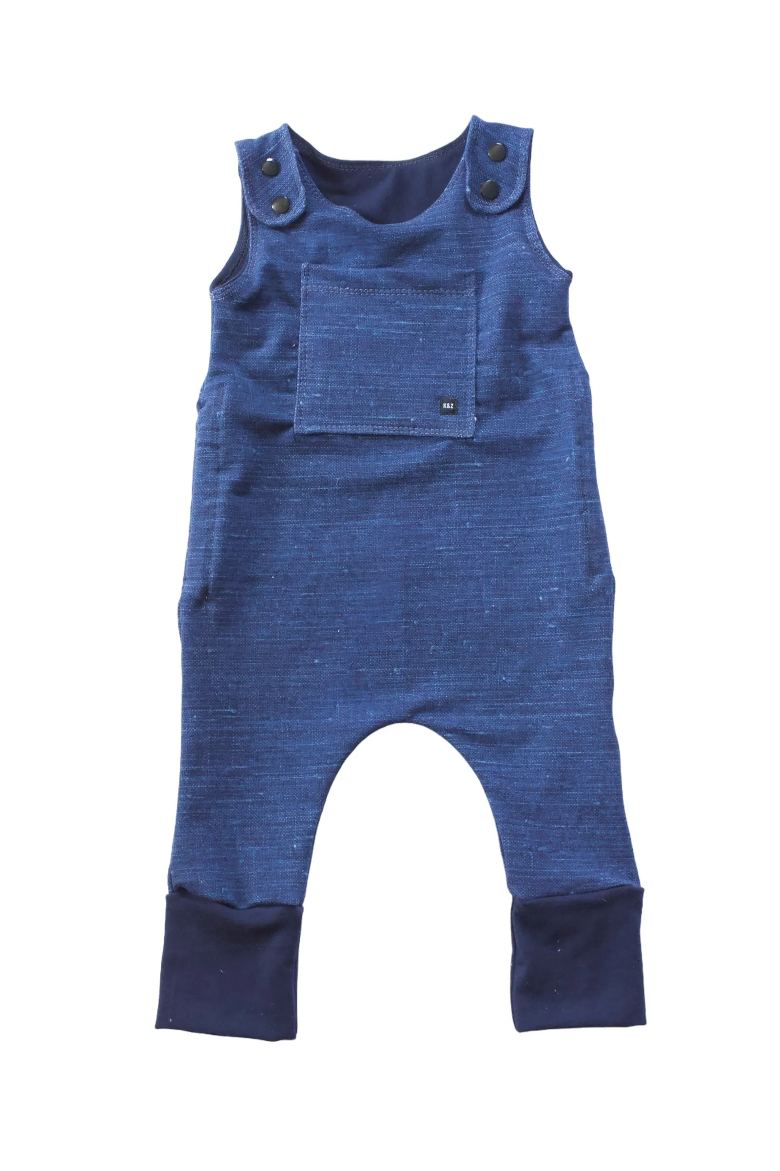 3-12m Navy Denim Look Overall Pants Romper - Grow With Me