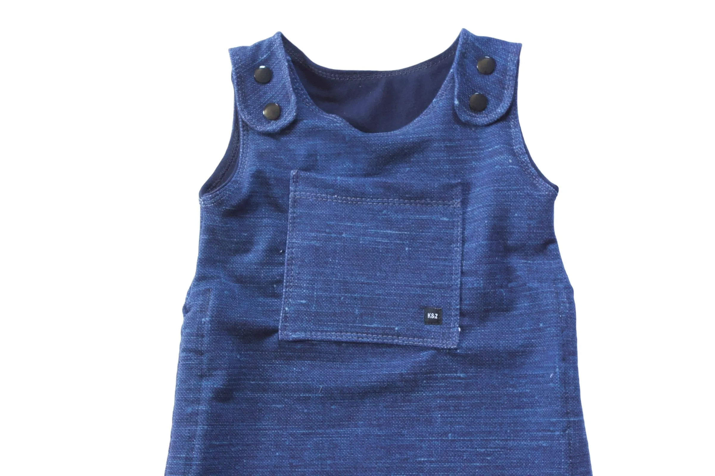 3-12m Navy Denim Look Overall Pants Romper - Grow With Me