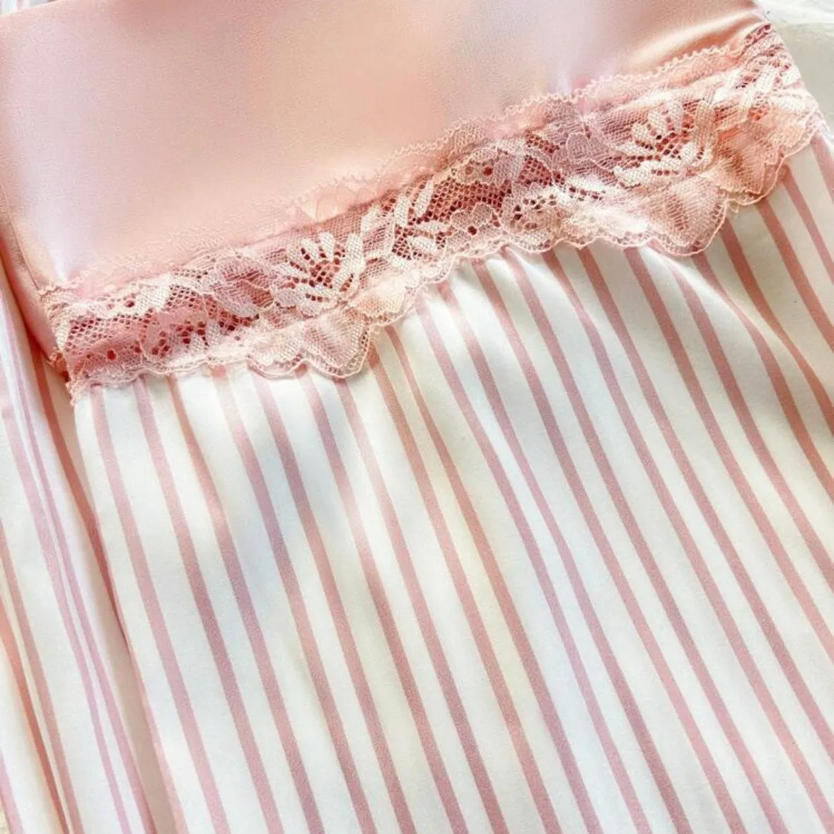 Abel Silk Lace Pajamas Stripes Set - Pink