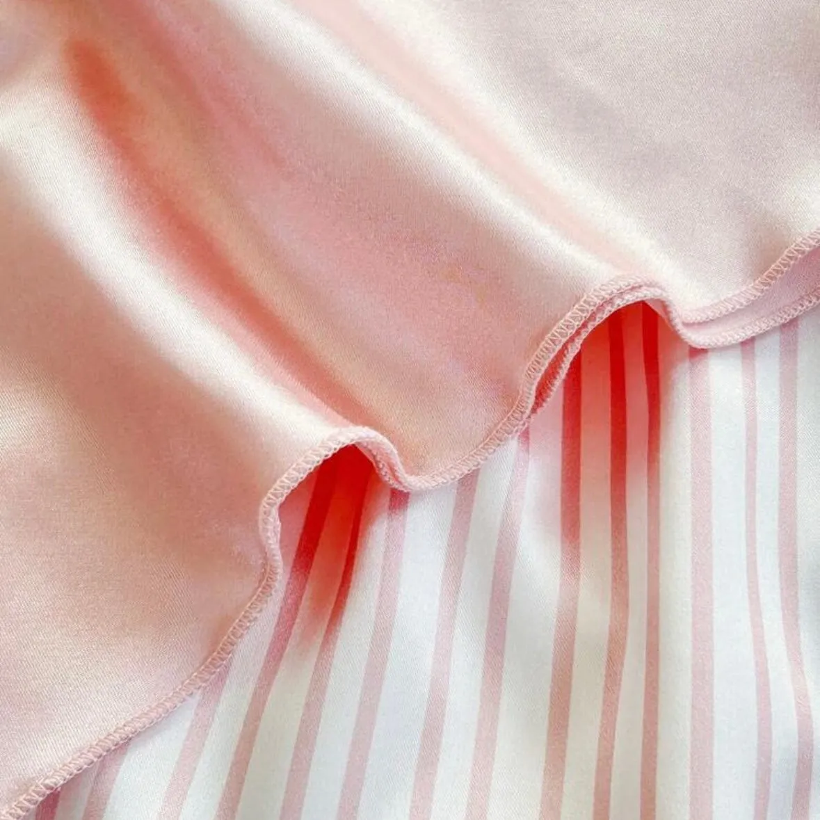 Abel Silk Lace Pajamas Stripes Set - Pink