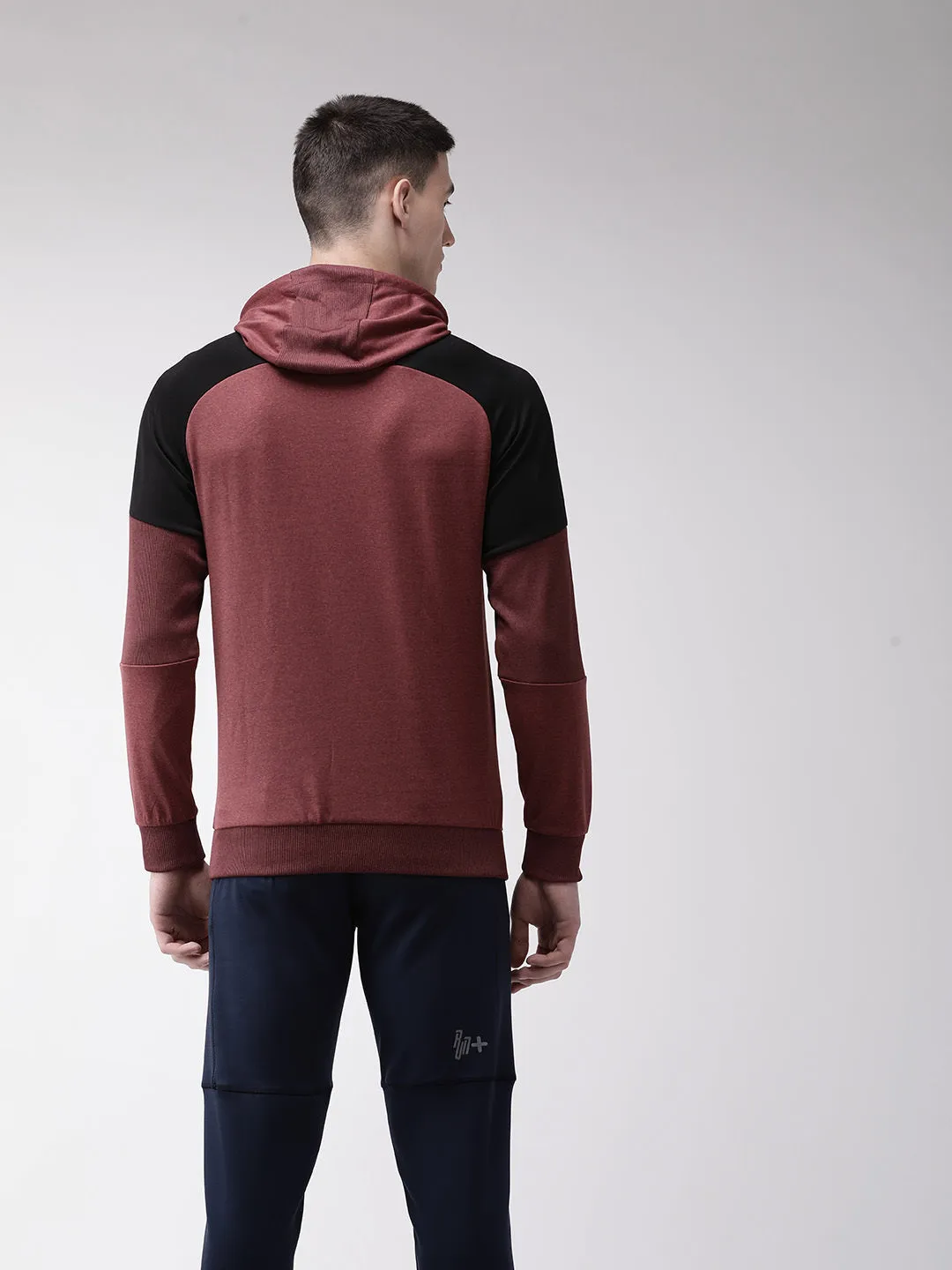 Alcis Men Maroon Solid Hooded Sweatshirt
