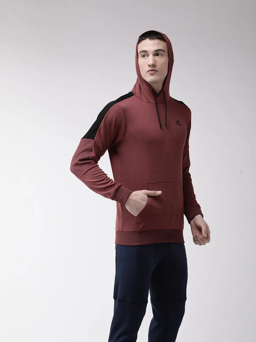 Alcis Men Maroon Solid Hooded Sweatshirt