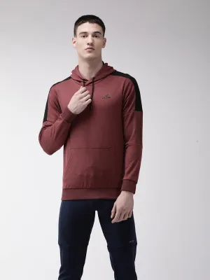 Alcis Men Maroon Solid Hooded Sweatshirt