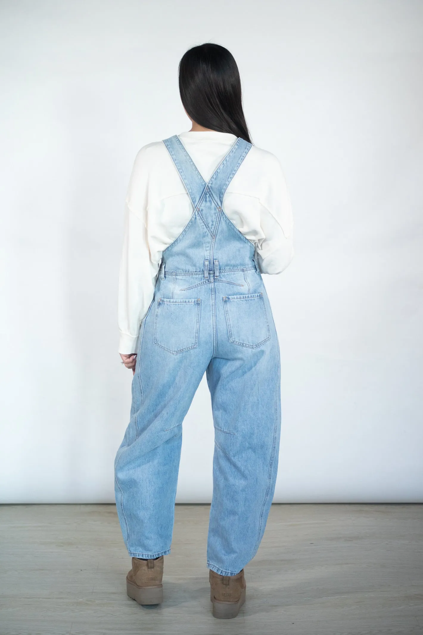Always Flirty Denim Barrel Overalls