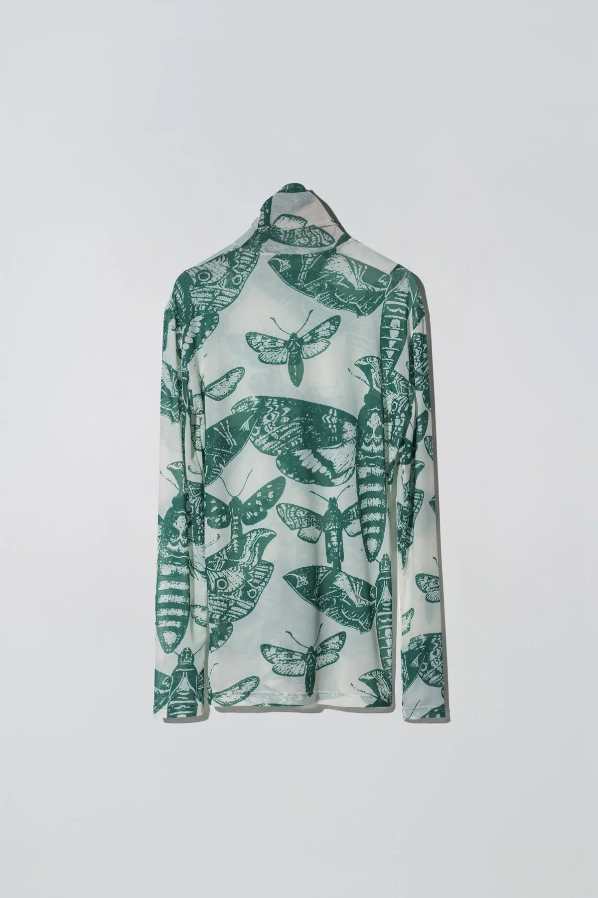Animosity Mesh Turtleneck in Rotten Butterflies Print Green
