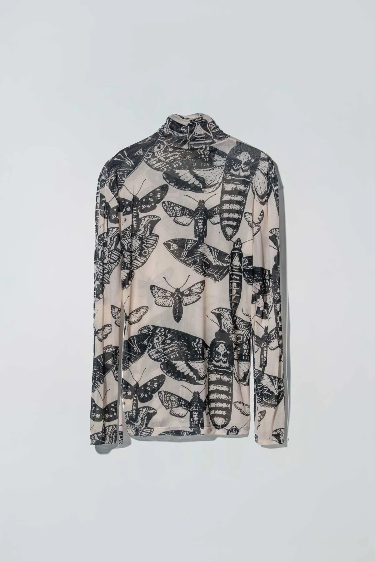 Animosity Mesh Turtleneck in Rotten Butterflies Print Green