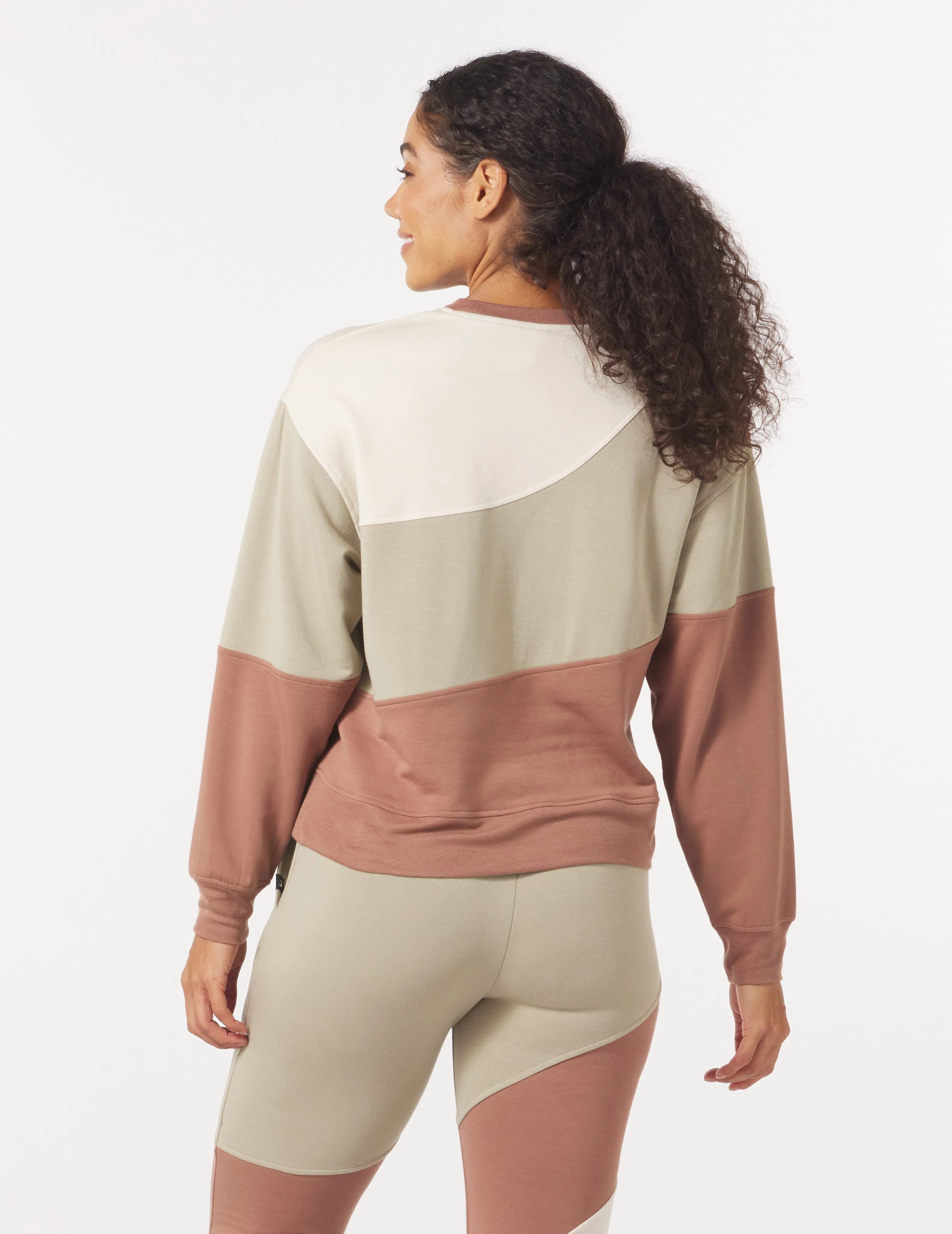 Asymmetric Long Sleeve Crew: Oatmilk/Linen/Mocha