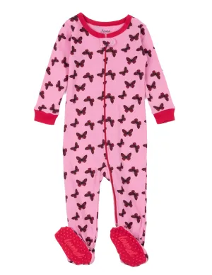 Baby girls cotton pink butterfly footed pajamas