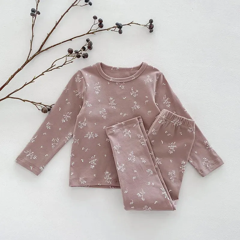 Baby Sleepwear Pajamas Set for Children Korean Girls Boy Round Neck Top and Bottom Kids Clothing Cotton Print Autumn Clothes