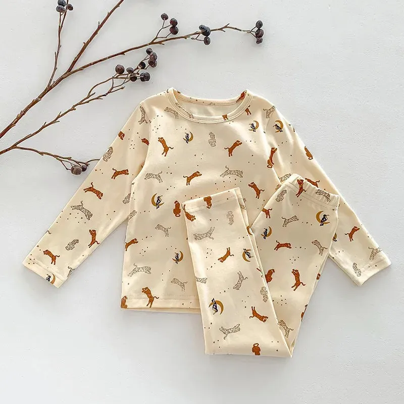 Baby Sleepwear Pajamas Set for Children Korean Girls Boy Round Neck Top and Bottom Kids Clothing Cotton Print Autumn Clothes