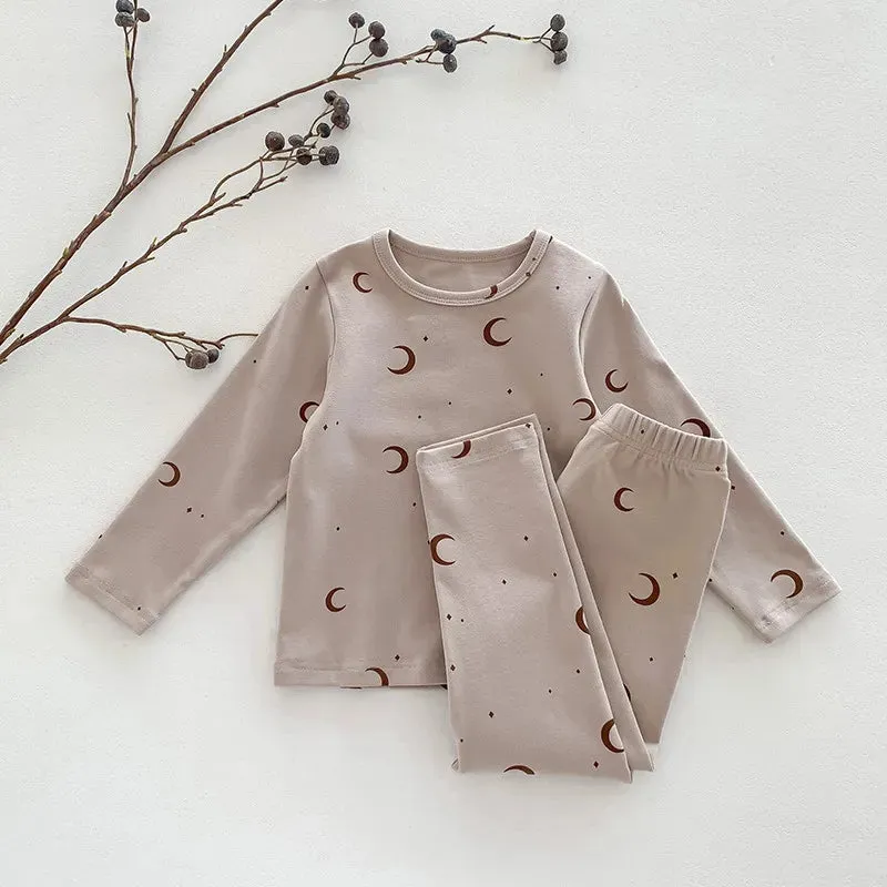 Baby Sleepwear Pajamas Set for Children Korean Girls Boy Round Neck Top and Bottom Kids Clothing Cotton Print Autumn Clothes