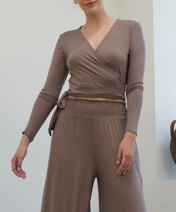 BAMBOO long sleeve crop wrap top