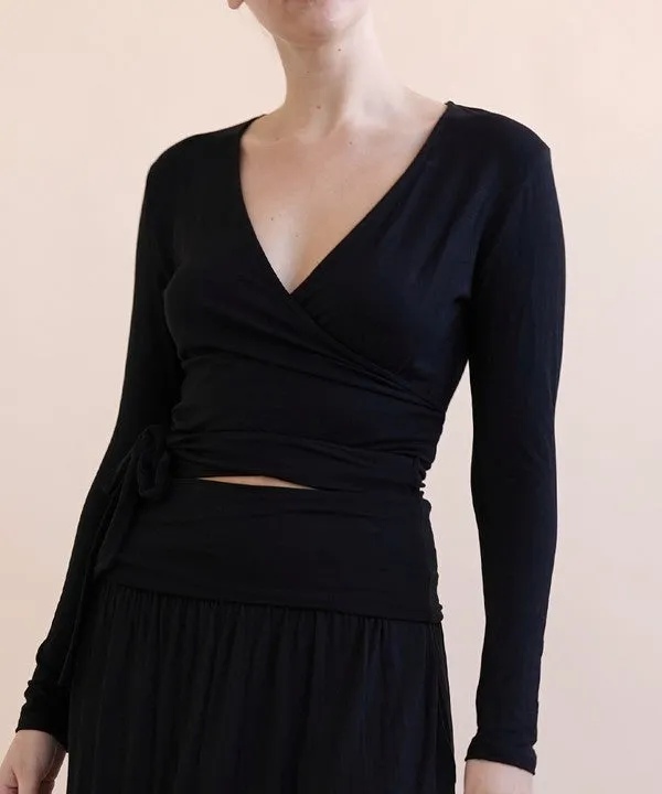 BAMBOO long sleeve crop wrap top