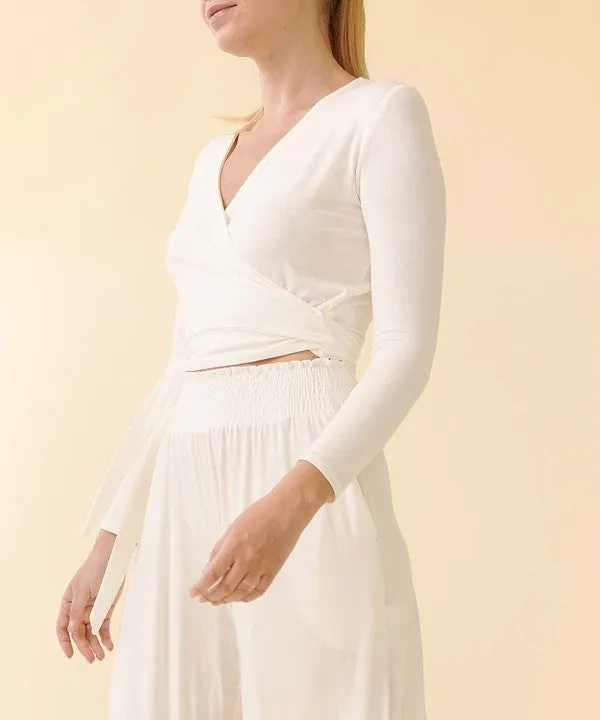 BAMBOO long sleeve crop wrap top