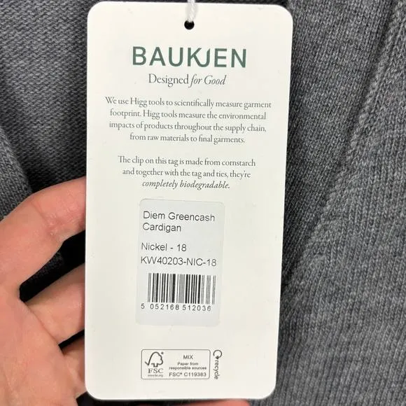 Baukjen NEW Diem Greencash Gray Cardigan Sweater v-neck UK 18/ US 14 boxy