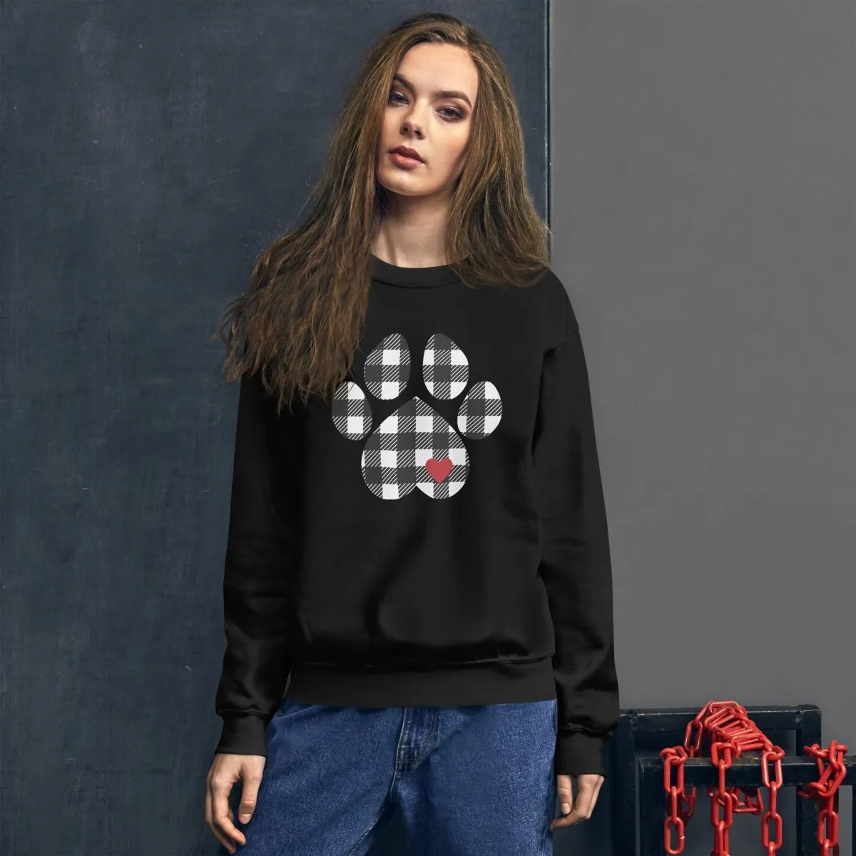Black Plaid Dog Paw Sweatshirt