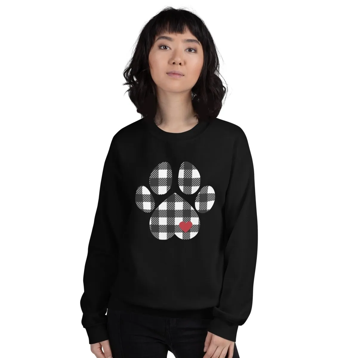 Black Plaid Dog Paw Sweatshirt