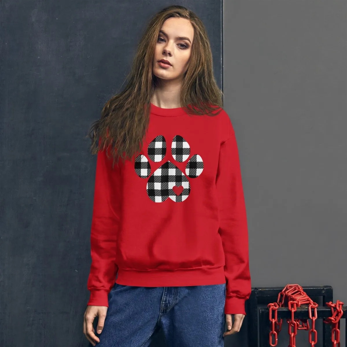 Black Plaid Dog Paw Sweatshirt
