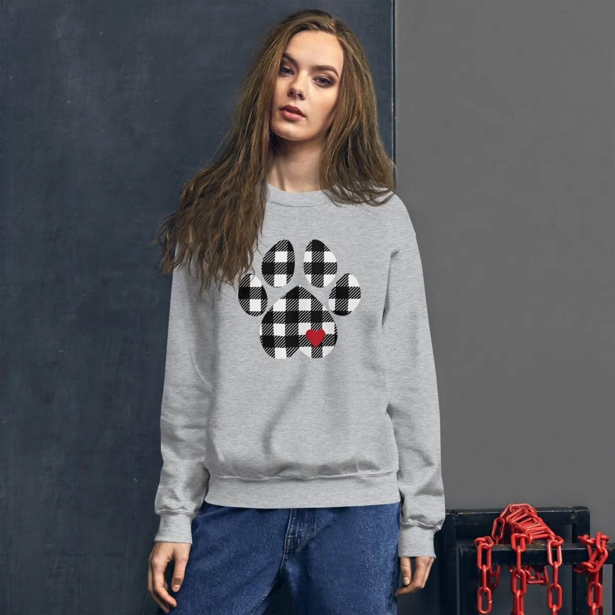Black Plaid Dog Paw Sweatshirt