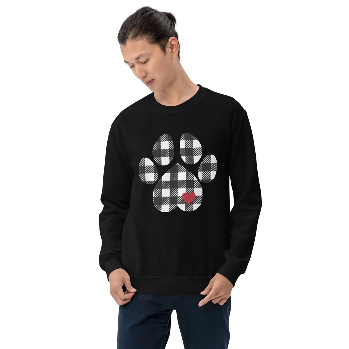 Black Plaid Dog Paw Sweatshirt