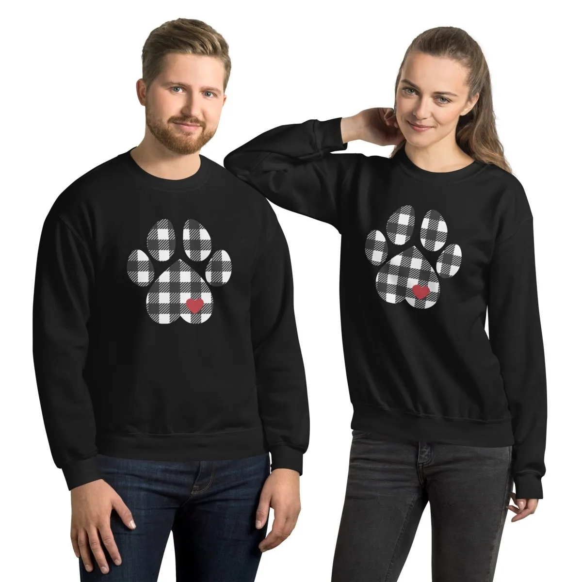 Black Plaid Dog Paw Sweatshirt