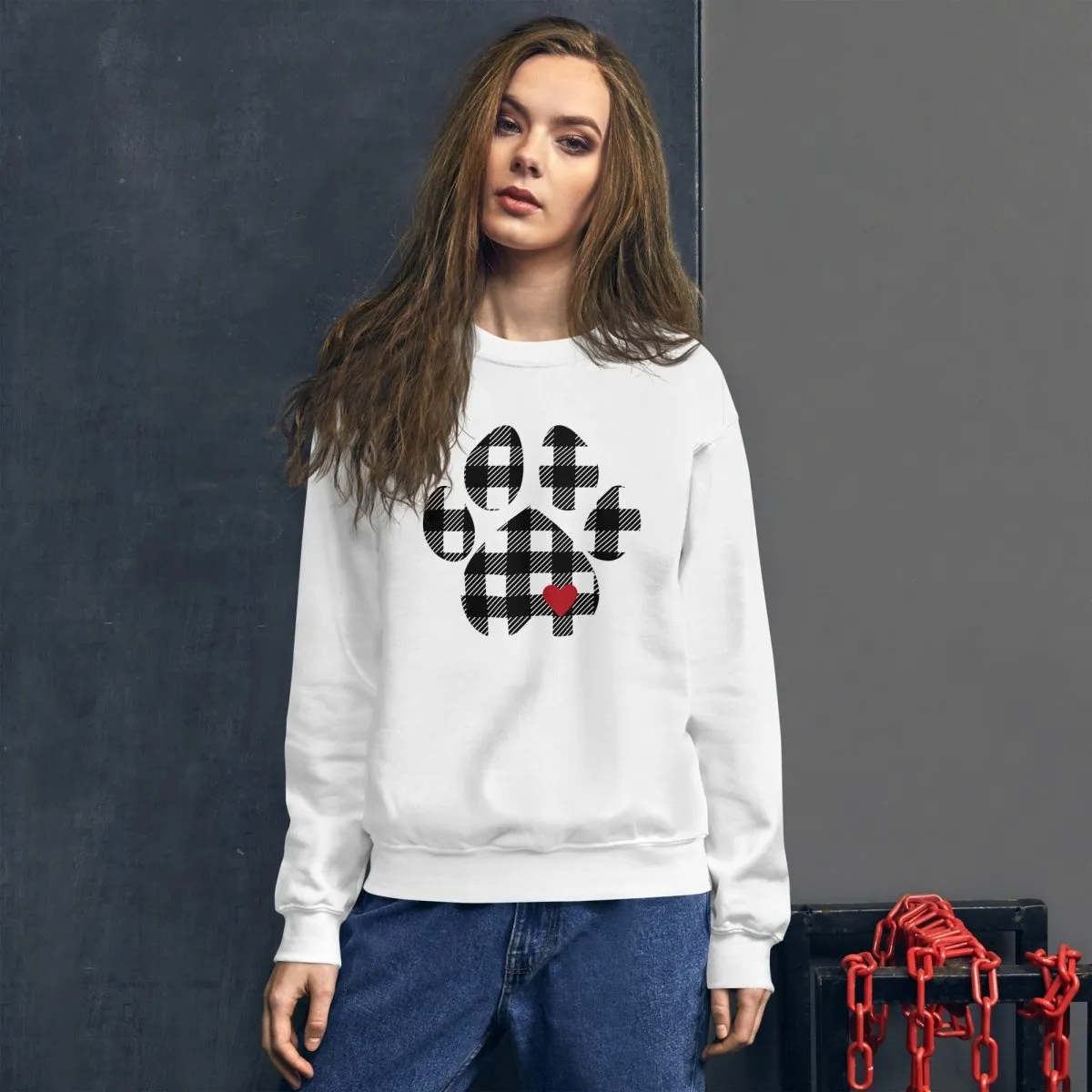 Black Plaid Dog Paw Sweatshirt