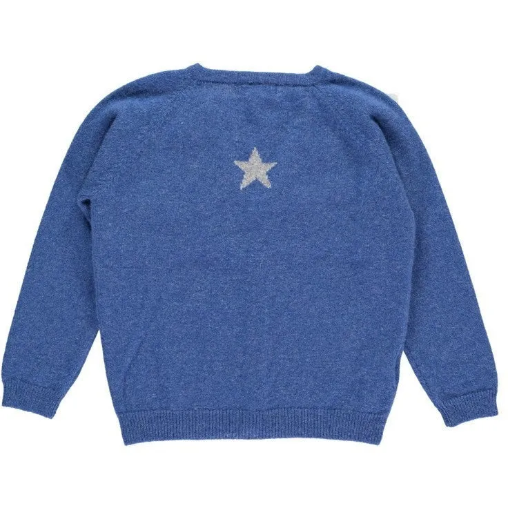 Blue Cashmere Cardigan with Small Star