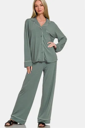 Button Down Long Sleeve Lounge Set