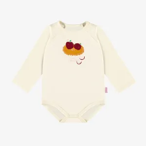 Cache-couche crème avec illustration en jersey, bébé || Cream bodysuit with print in jersey, baby