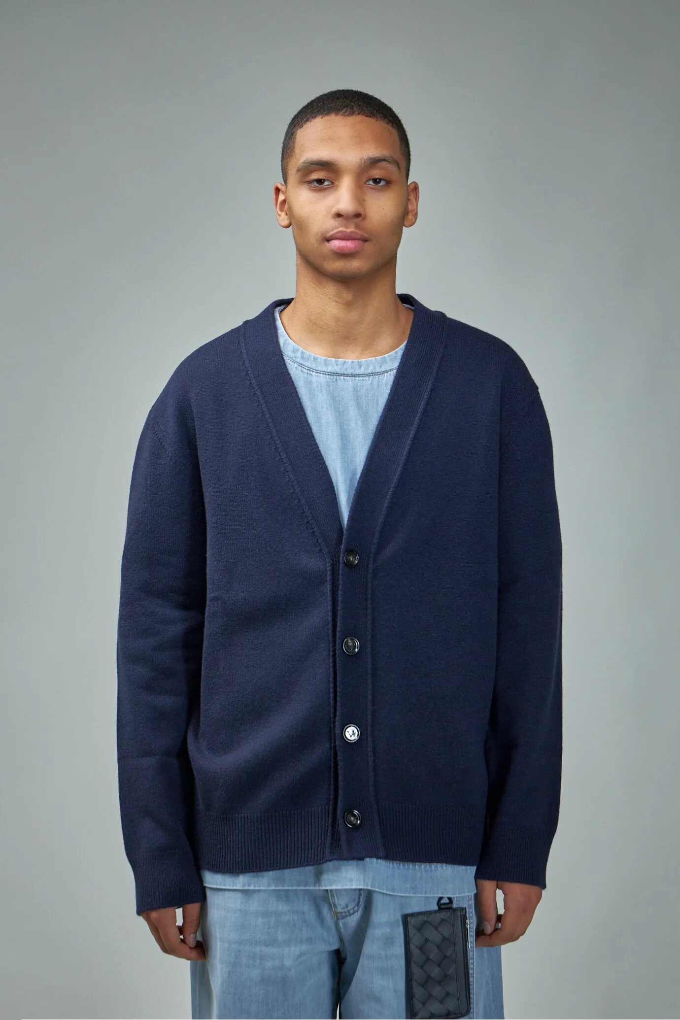 Cashmere Cardigan With Intrecciato Leather Patches