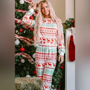 Christmas Element Round Neck Top and Pants Lounge Set