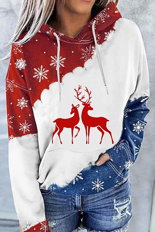 Christmas Elk Print Crew Neck Hoodie