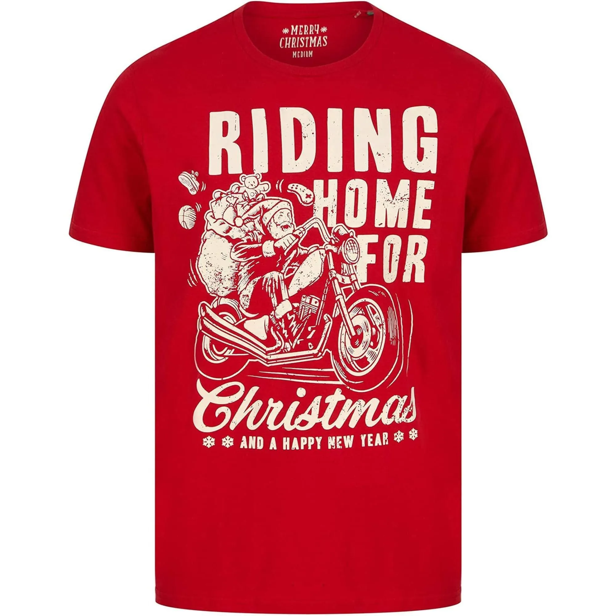 Christmas Riding Home Mens Christmas Short Sleeve Top - Red