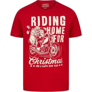 Christmas Riding Home Mens Christmas Short Sleeve Top - Red