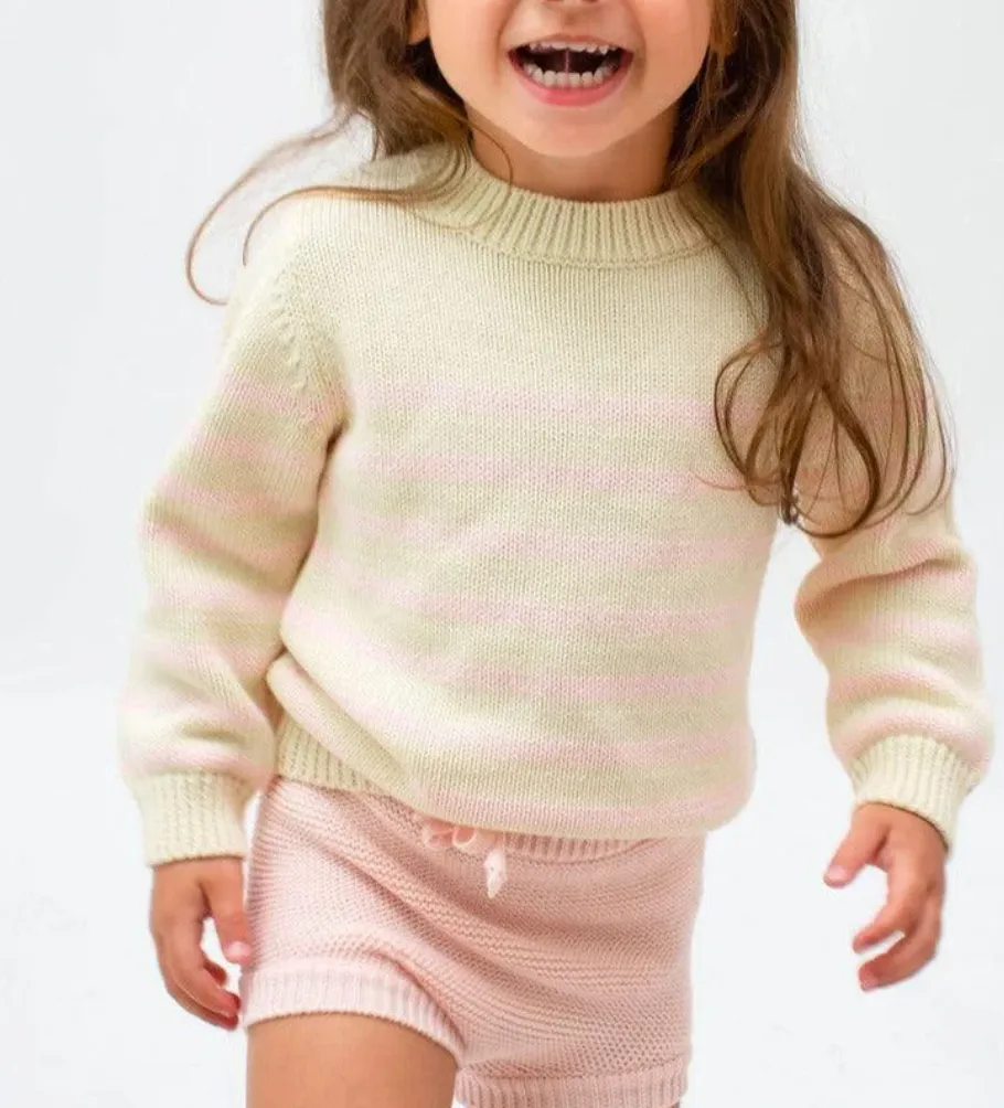 Cream and Pink Stripe Knit Sweater