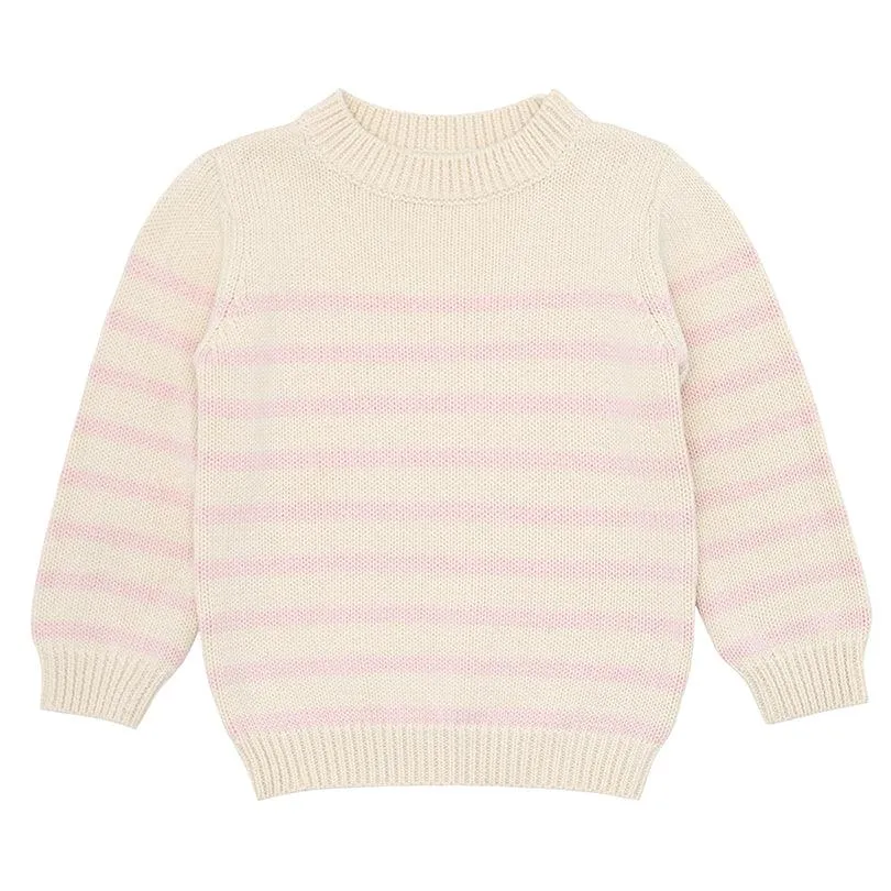 Cream and Pink Stripe Knit Sweater