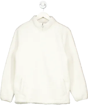 Crew Clothing Company White Borg Lounge Half Zip Sweatshirt In Marshmallow UK 8
