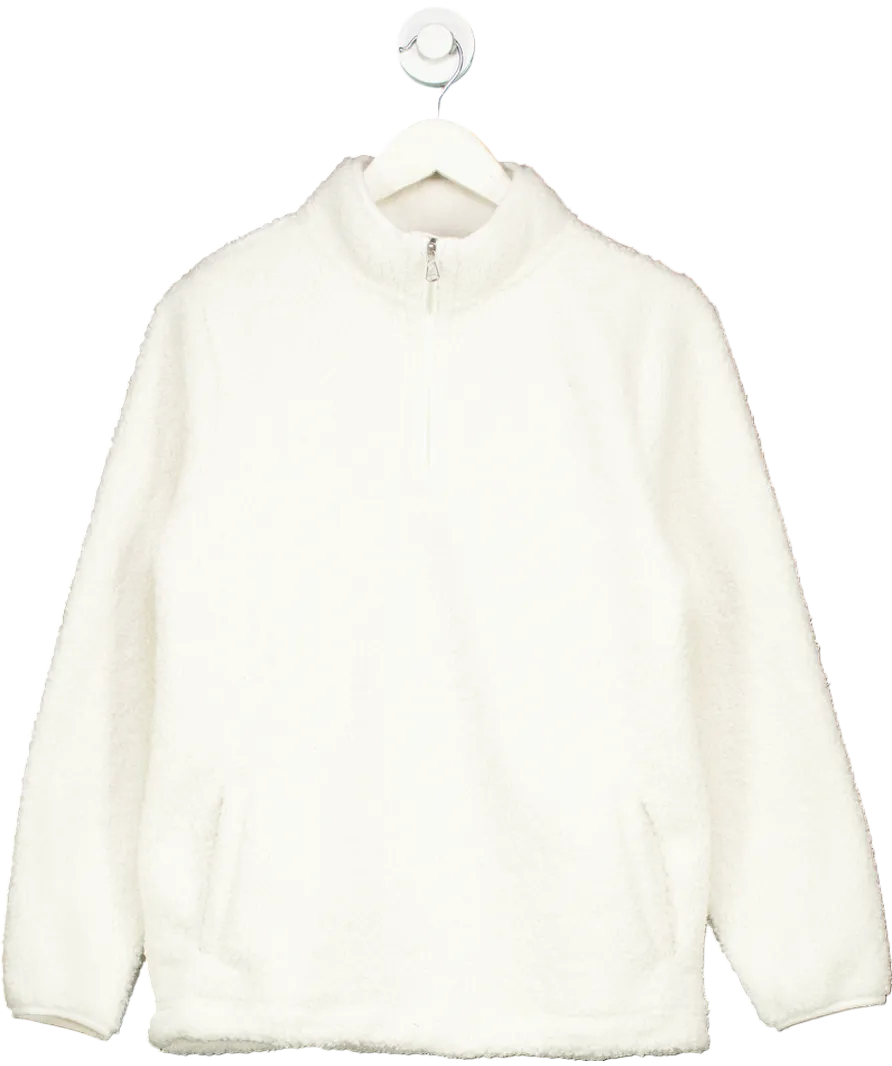Crew Clothing Company White Borg Lounge Half Zip Sweatshirt In Marshmallow UK 8
