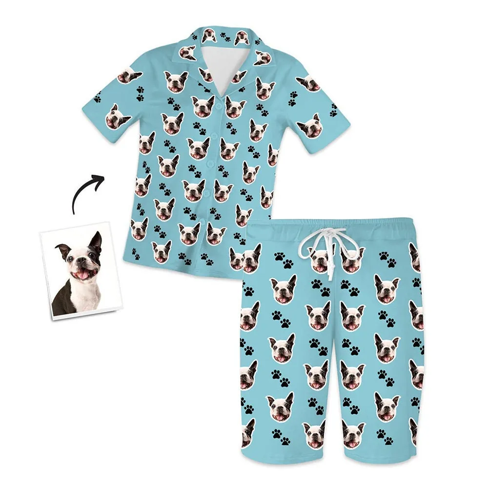 Custom Cat Face Photo Short Sleeve Pajama Set