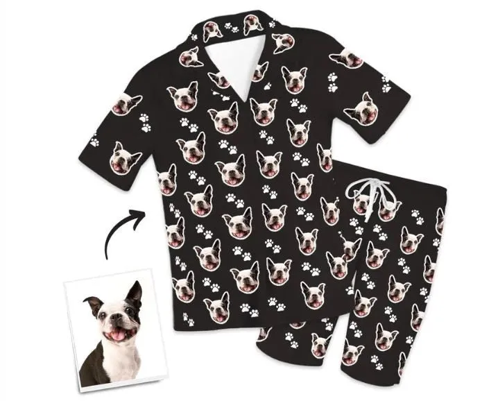 Custom Cat Face Photo Short Sleeve Pajama Set