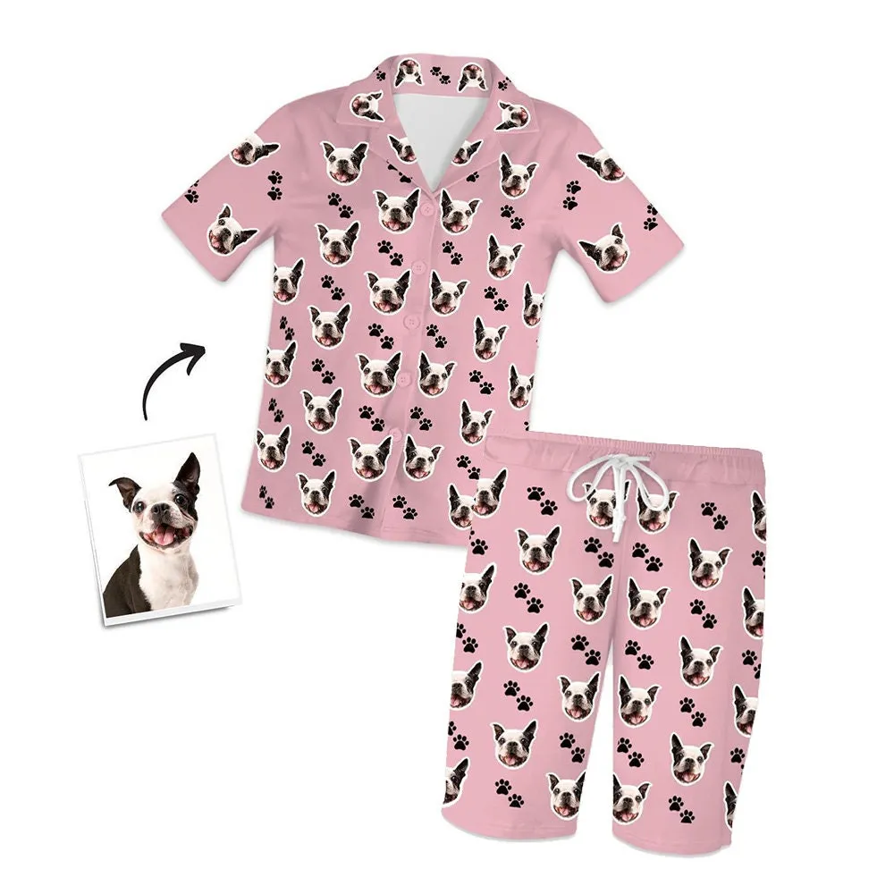 Custom Cat Face Photo Short Sleeve Pajama Set