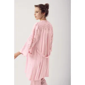 Dantelli Cotton 3 pcs Maternity Robe Pajamas Set- pink