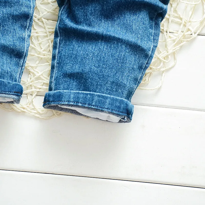 Denim Overalls for Little Boys and Girls from 1 - 4 Years with Cartoon Appliqués