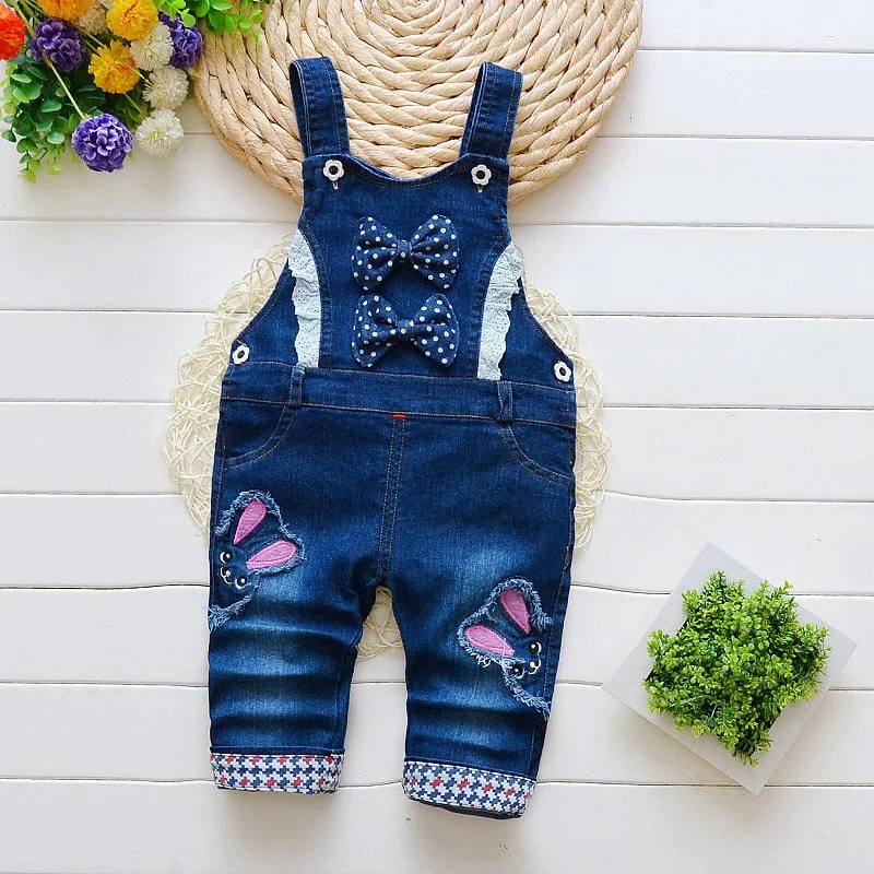 Denim Overalls for Little Boys and Girls from 1 - 4 Years with Cartoon Appliqués